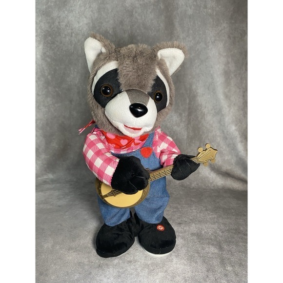 Gemmy Other - Gemmy Animated Banjo‎ Playing Raccoon Plush 12" Valentine Holiday Spinner